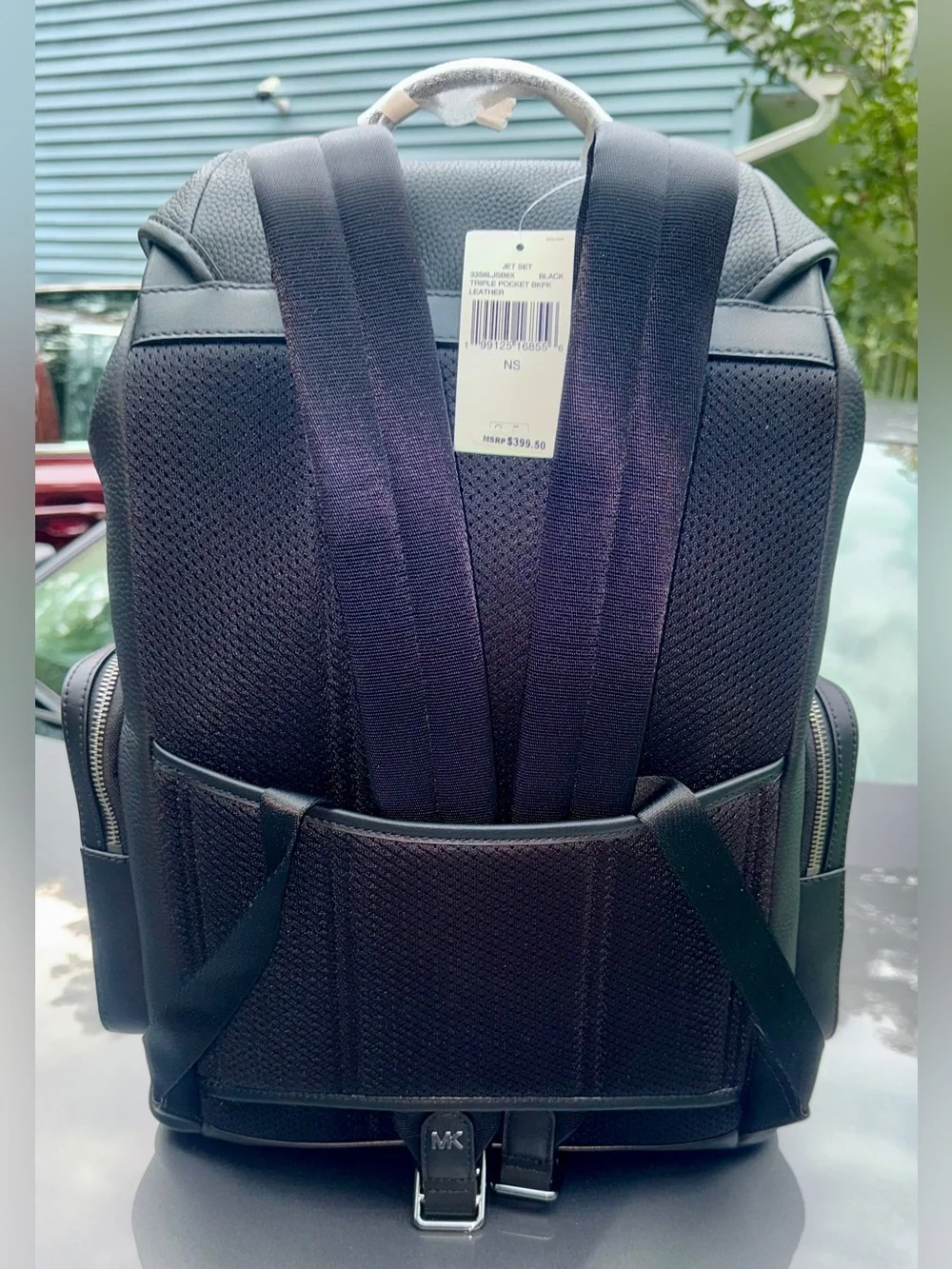 Michael Kors Black Pebbled Leather Flap Backpack